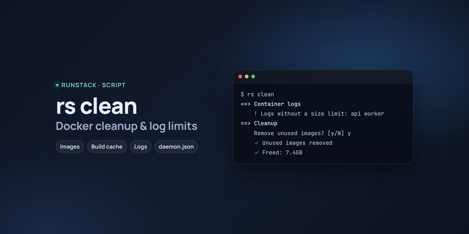 Docker cleanup — rs clean